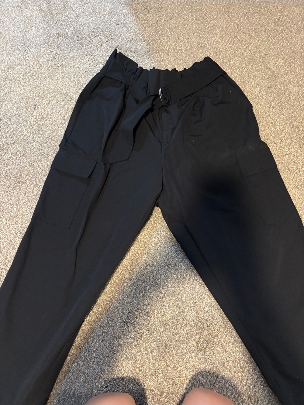 Black Tie-Waist Cargo Pants